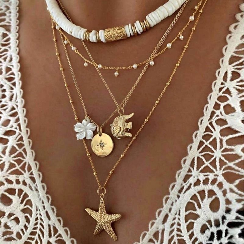 Damen Halsketten Modeschmuck Bohemain Boho Hippie Style Schmuck Choker Multi-Layer Ketten 