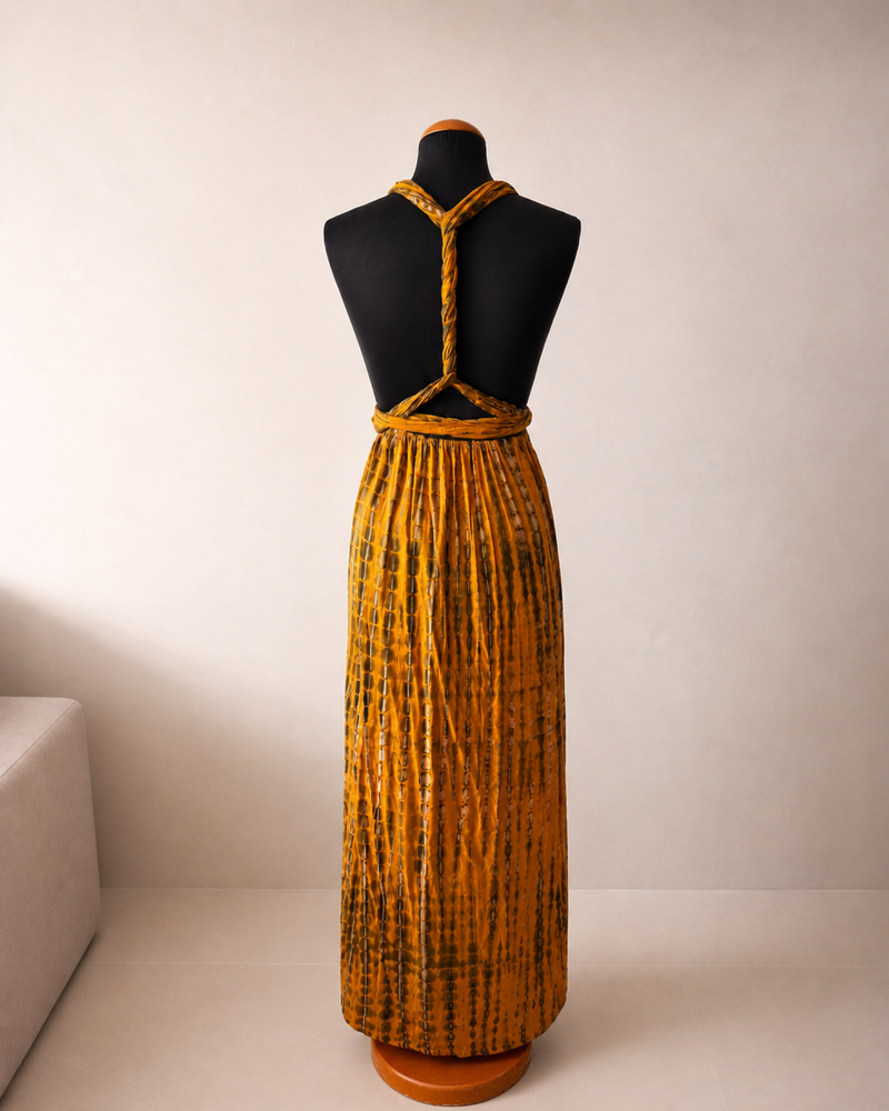 Goldenes Batik Maxikleid Boho Style | Batik Boho Chic Kleid 