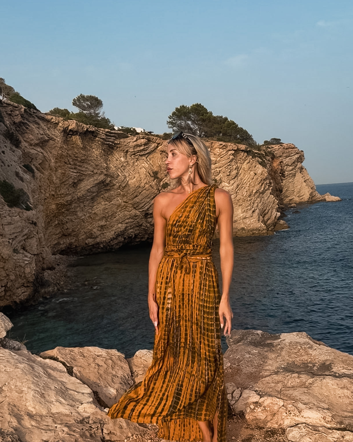 Sommerkleid mit Bindegürtel | Boho Chic Kleid in Erdtönen 