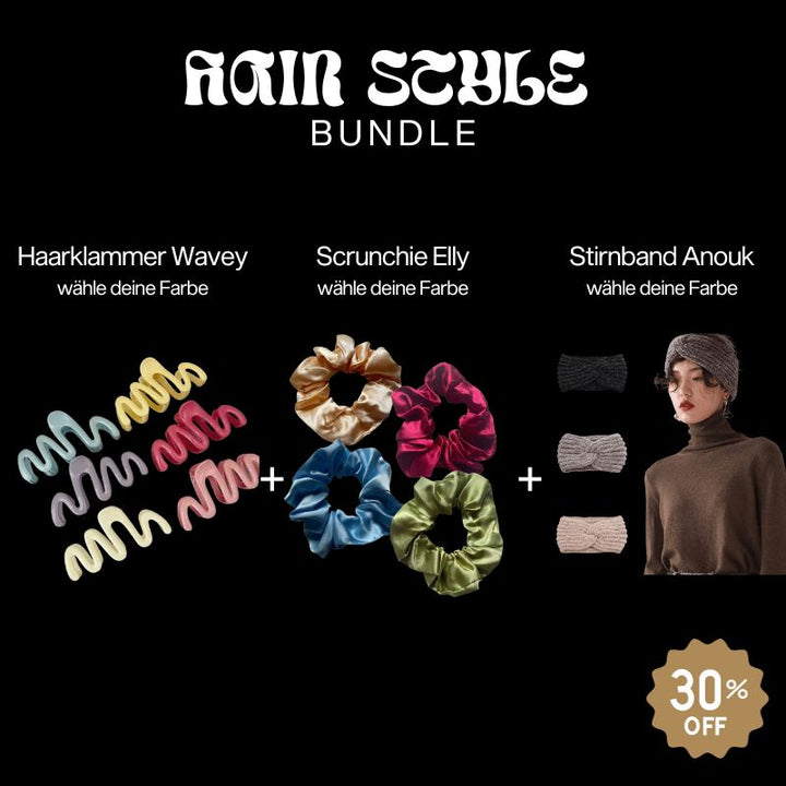 Hair Bundle Set aus Haarklammer, 2 Scrunchies und ein Stirnband Ohrenwärmer gestrickt 