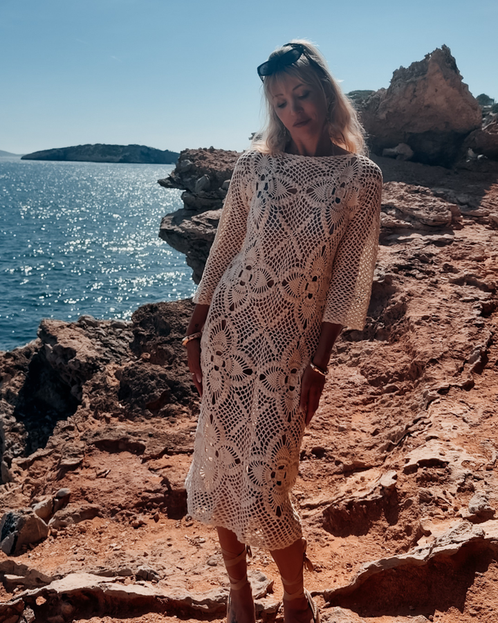 Vintage Boho Crochet Kleid Damen