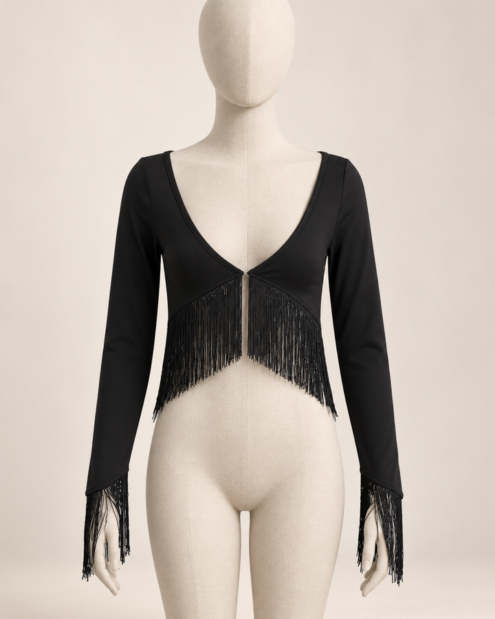 Schwarzer Damen Fransen-Bolero Noire Flamenca mit langen Ärmeln