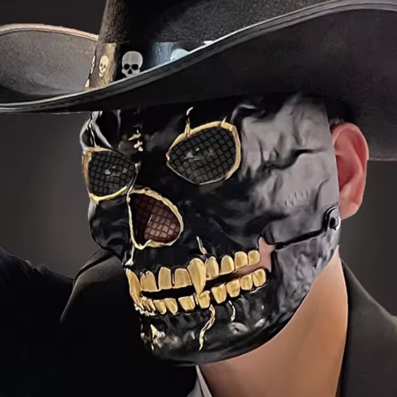 Skull Totenkopf Maske schwarz gold Horror Look