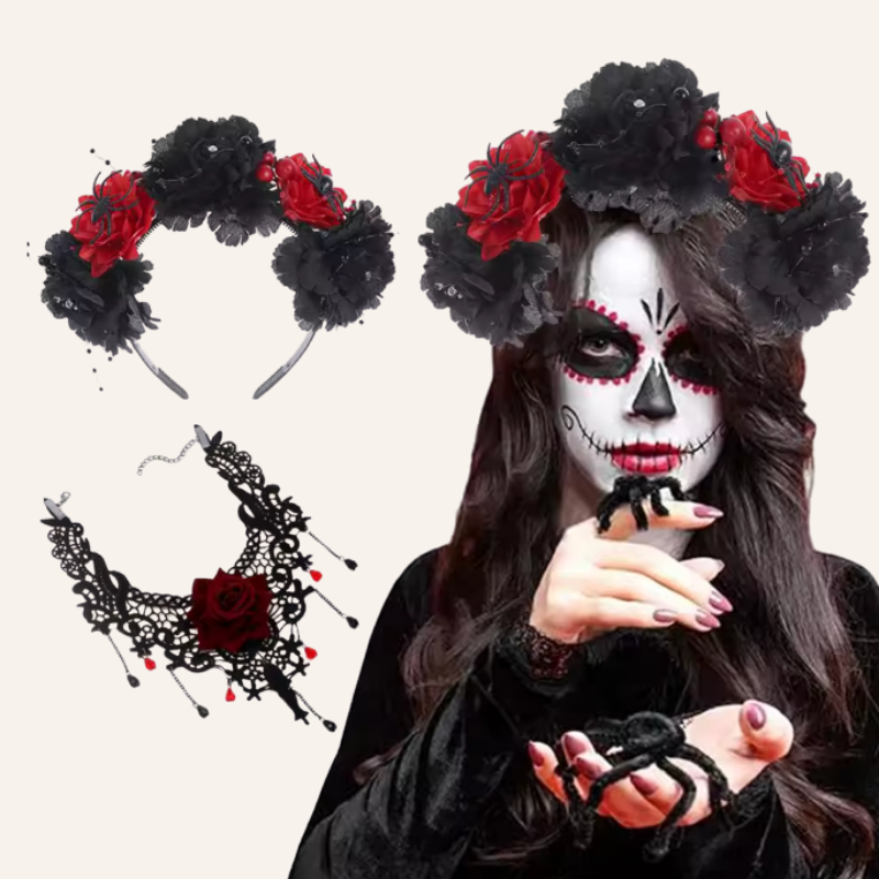 Gothic Halskette mit Rose und Spitzen-Design für Halloween | Dia de los Muertos Accessoires 