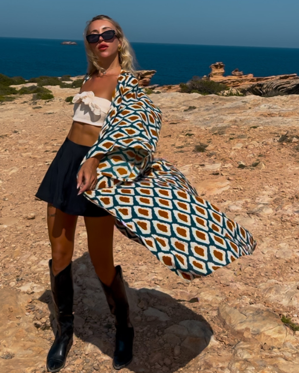 Boho Kimono geometrisches Muster Sommer - langer Kimono