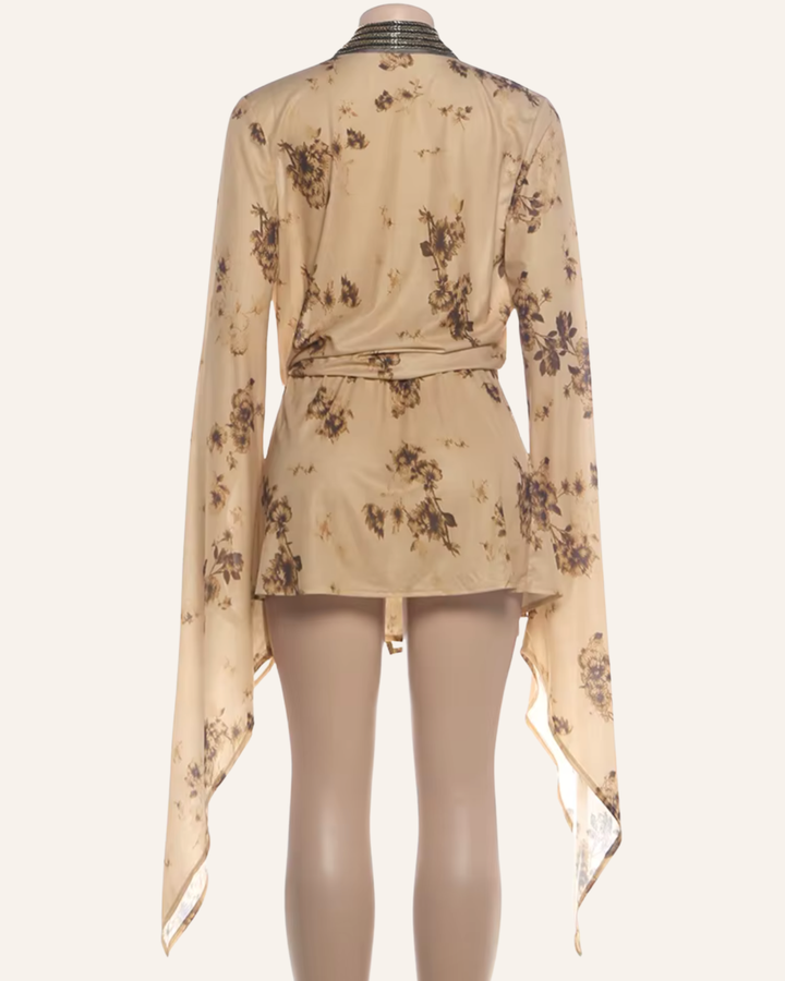 Florales Damen-Wickelkleid mit weiten Fledermausärmeln