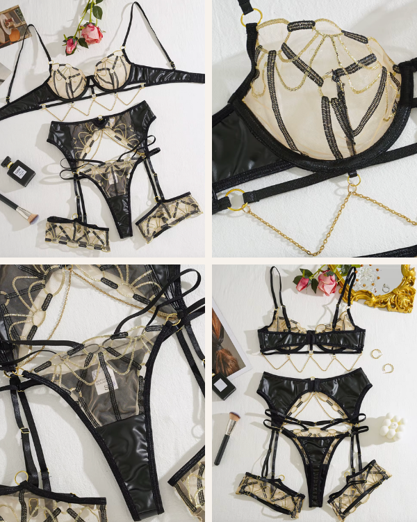schwarzes mesh dessous set elegant modern