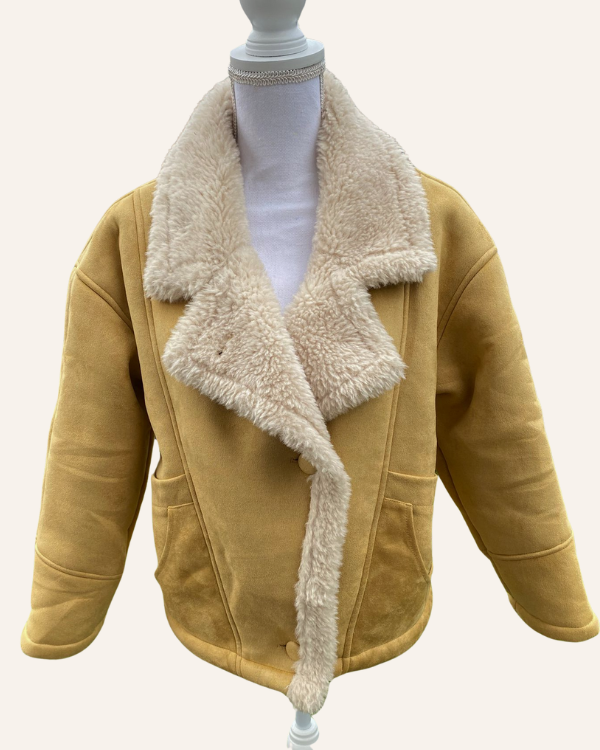 Warme Modejacke Shearling Oversize mit grossem Teddyfell Kragen 