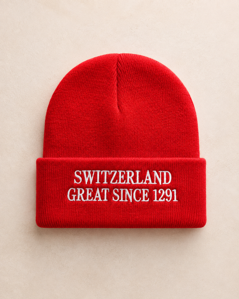 Schweiz Wintermütze rot mit weissem Switzerland Great Since 1291 Schriftzug