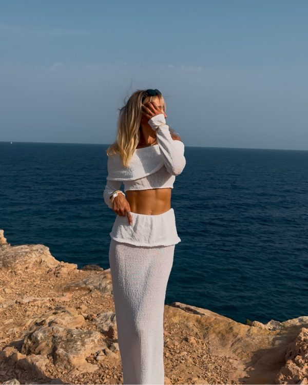 Bouclé Zweiteiler Offshoulder Set Lunita