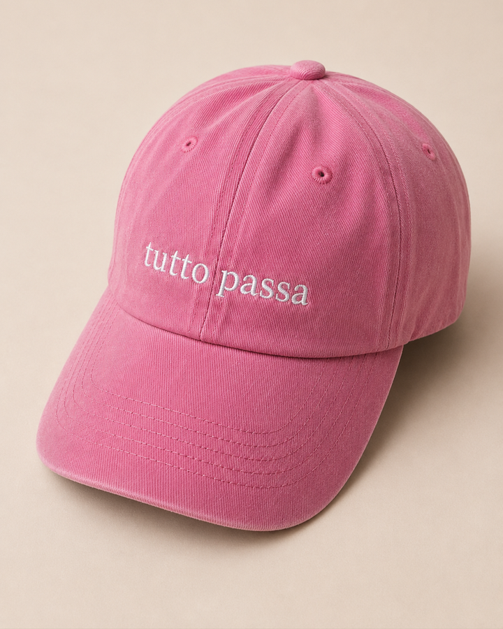 rosa washed cap mit Spruch "tutto passa" 