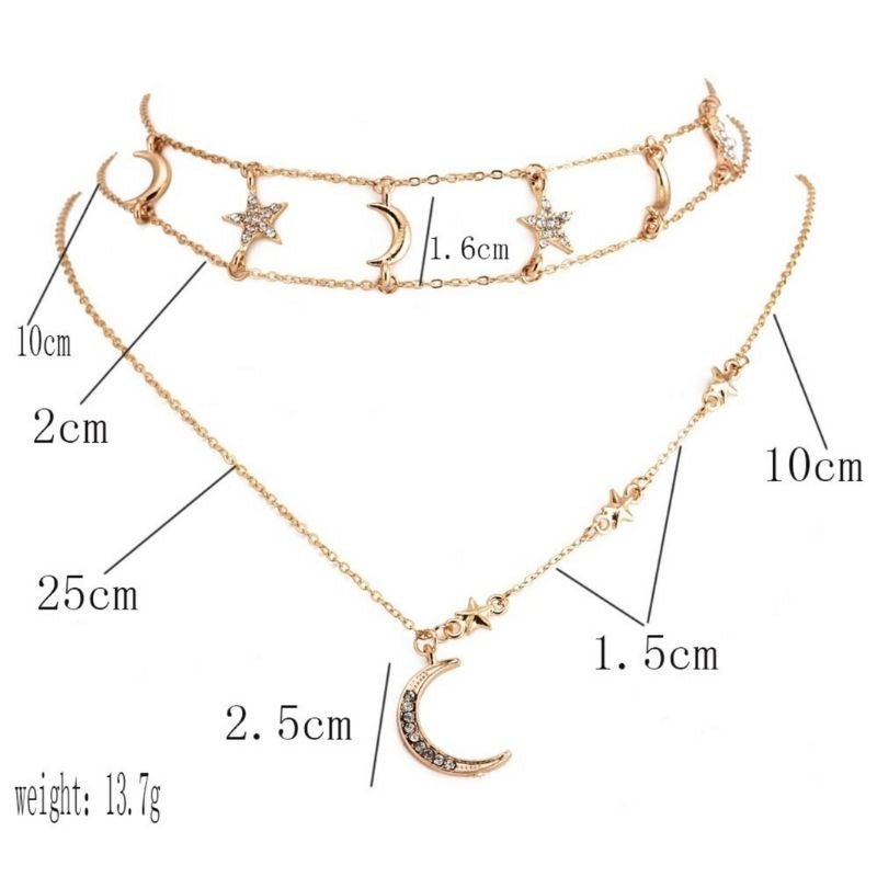 Groessentabelle von Mond und Stern Choker Halskette 