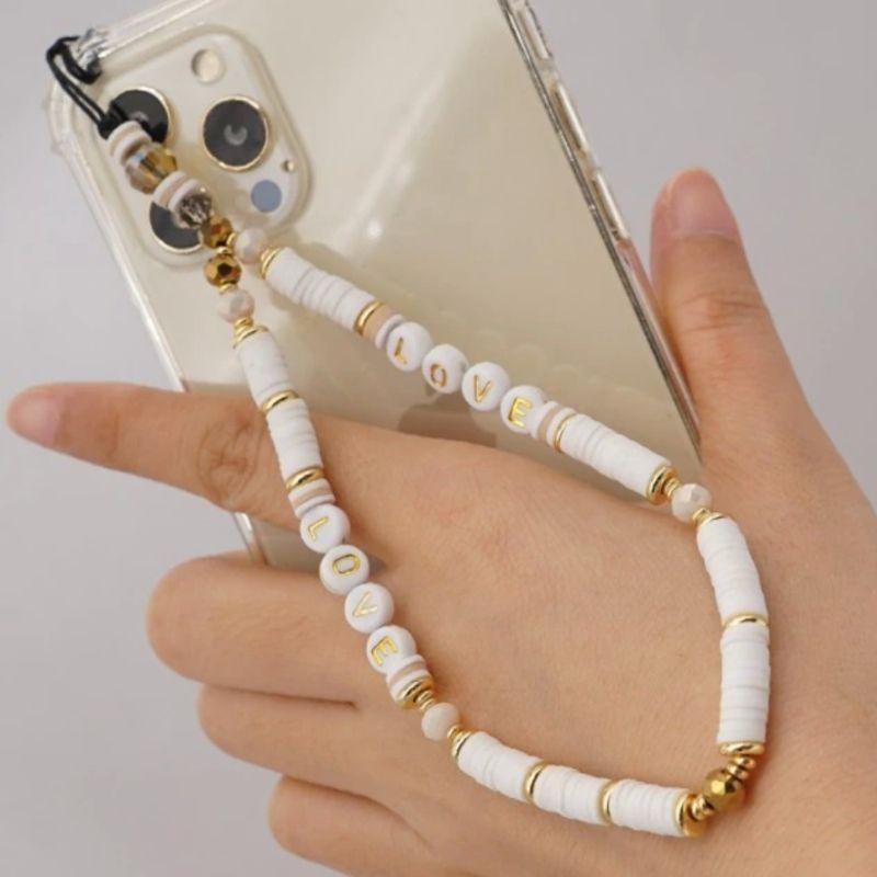 Weisse Perlen Handykette Amor Blanca