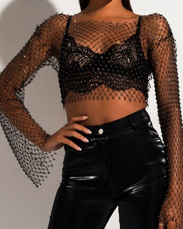 Glitzer Netz Crop Shirt Baila